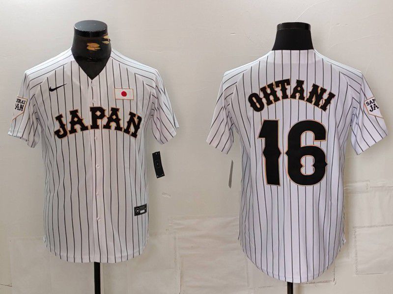 Men 2025 World Cub Japan #16 Ohtani White Stripe Nike MLB Jersey style 10